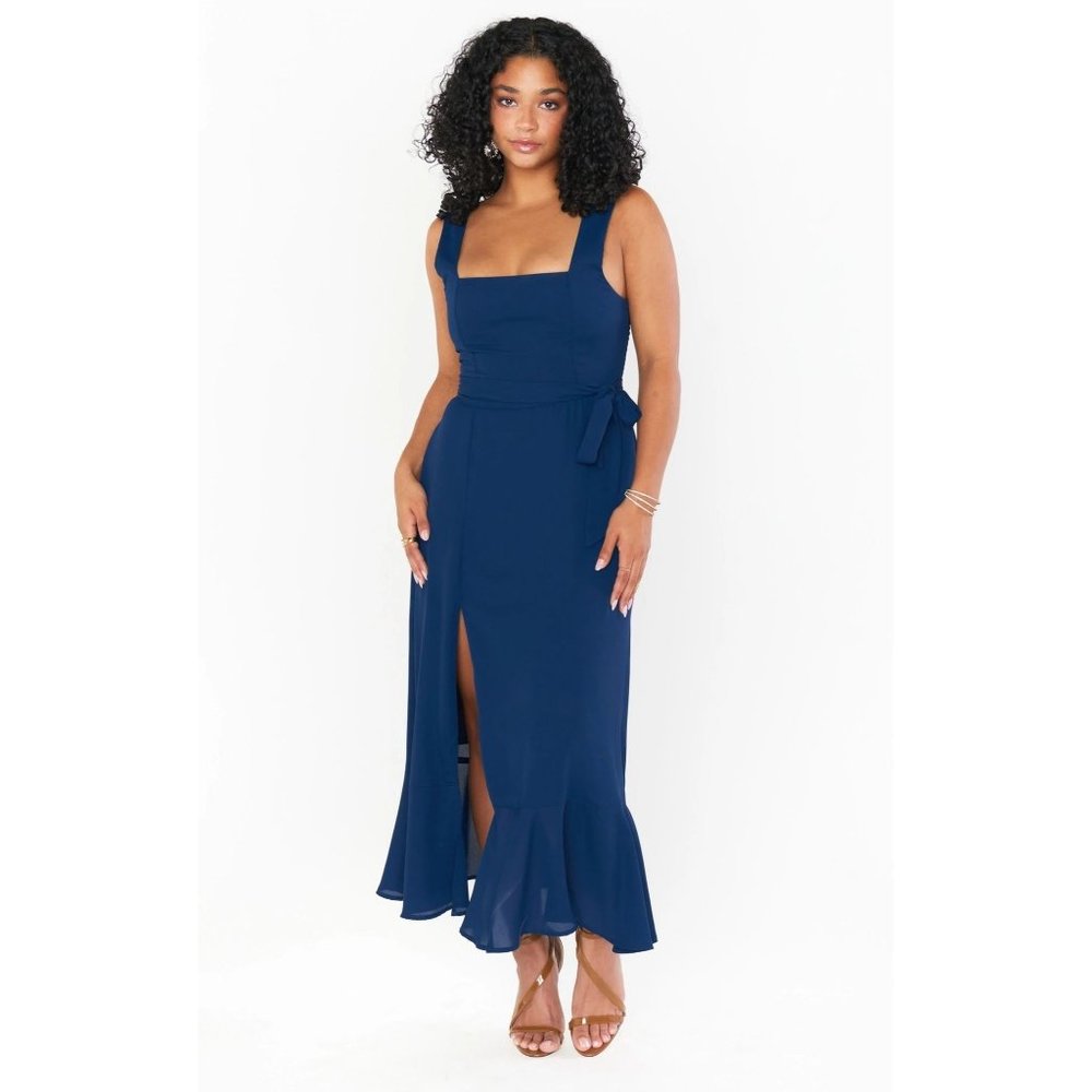 Show Me Your Mumu Claire Midi Dress Rich Navy Crisp S NWOT